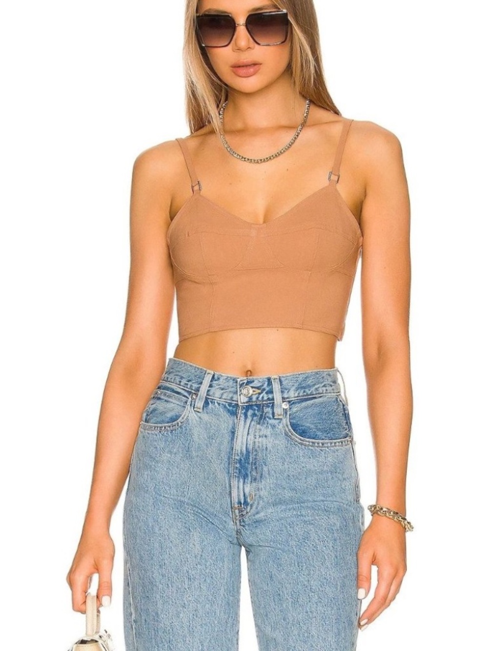 A.L.C. V-Neck Sleeveless Mila Crop Top Size 4 in Brown Retails $240